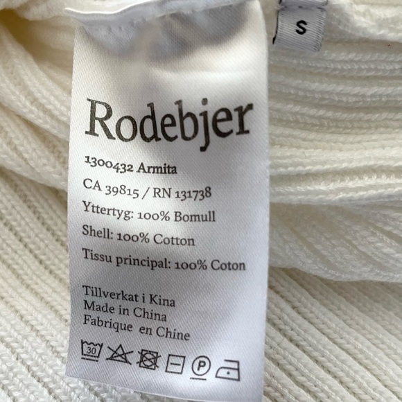 RODEBJER White Ribbed Crew Neck Dress w/ Front Patch Pockets Size Small - Picture 4 of 10